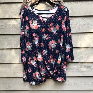 Floral Polka Dot Side Knot Top - 1X